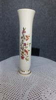 Zsolnay porcelán virágos váza, 20 X 5,5 cm, jelzett, számozott, kézi festésű, vitrin állapotban