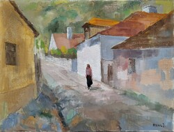 Rozs János (1901 - 1987) Tokaji részlet Utcakép c. Képcsarnokos festménye Eredeti Garanciával!