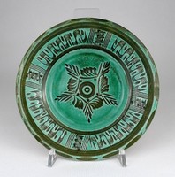 1N722 Teimel István óbányai zöld mázas kerámia falitányér 18 cm