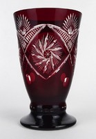 1N706 old chalice-shaped burgundy polished crystal vase 17.5 Cm