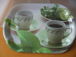 Plastic breakfast tray with a tea room pattern
