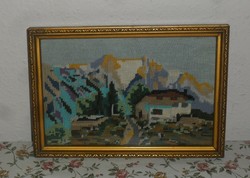 Framed antique, glazed tapestry picture 31 x 22 cm.