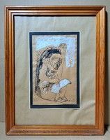 Monk, 1990 - ink drawing with face sign