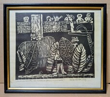 Érdekességek az uszodánkban - német vagy osztrák művész fametszete - kortárs modern kép