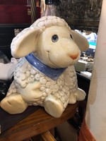 Ceramic statue of a sheep with blue eyes, height 16 cm