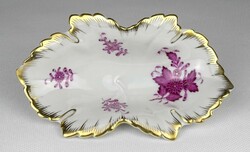 1N762 Herend porcelain ashtray in the shape of a leaf with a purple Apponyi pattern