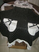 Beautiful vintage black and white polka dot lace ruffled pocket apron