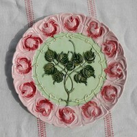 Schütz blansko (1870 -1900) pink wall-mounted majolica decorative bowl, diameter 33 cm