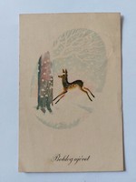 Old New Year's card 1957 deer snowfall