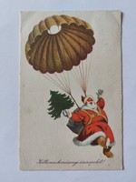 Régi karácsonyi képeslap Mikulás ejtőernyő