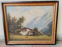 1885? Alpine landscape oil/cardboard signed 58x48 cm br.