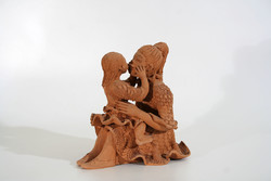Illár Erzsébet Anya a Gyermekével 22x21x15cm Terrakotta Szobor | Kerámia Figura Lányával