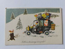 Old Christmas card Santa Claus squirrel