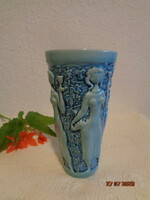 Zsolnay kék  szüretelő váza , szép állapot , 16 cm
