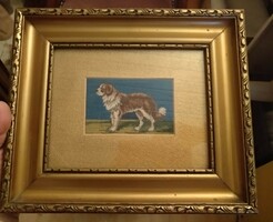 Bernáthegyi kutya, antik tűgobelin keretezett, 29x25,5 cm, alkudható
