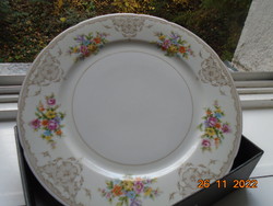 Antik hibátlan cseh TK Thun virágcsokros .rózsafűzéres,zománc rácsmintás  kínáló tál 26 cm