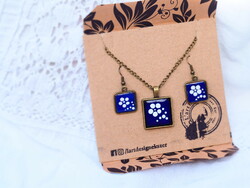 Fire enamel jewelry set with blue painting pattern