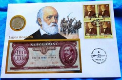 1994 magyar bankjegyes - érmés - boríték - Kossuth Lajos 1947 5 Ft 1992 100 Forint ! tokban