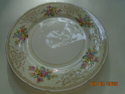 Antik hibátlan cseh TK Thun virágcsokros, rózsafűzéres zománc rácsmintás süteményes tányér 19,5 cm