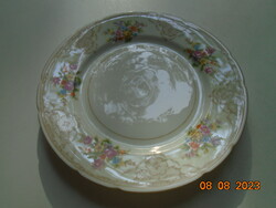 Antik hibátlan cseh TK Thun virágcsokros, rózsafűzéres zománc rácsmintás süteményes tányér 19,5 cm