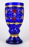 1N383 gilded large Czech blue Biedermeier glass 17.3 Cm