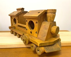 Fa játék vonat, mozdony, retro