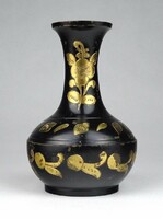 1G365 old black Indian (New Delhi) copper vase 12 cm