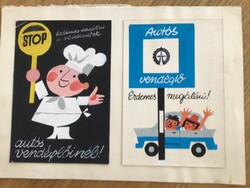 Sándor Lengyel (1930-1988) car restaurant - worth stopping - 2 poster designs on one sheet 23 x 33 cm