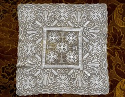 Antique breath thin azure crochet lace batiste tablecloth 32x33 cm