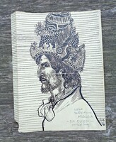 Németh Endre tusrajz: Don Quijote, Kertész Zsuzsa művésznőnek 23,8 x 18,6 cm.