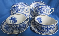 4 Japanese teacups with floral patterns + coasters, marked, cup 5.4 cm high, plate diameter 14.5 cm.