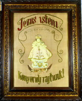 XX. First half: nun's work in a decorative frame (marked with a label)