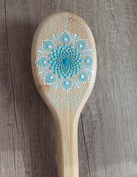 New! Bamboo hairbrush with turquoise mandala decoration, hand painted 22x8cm