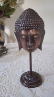 Bronz Buddha fej állványon,dekoráció