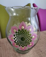 New! Orchid caspo glass sphere with mandala decoration, hand painted 14x12cm