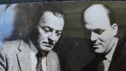 1957 Marked press photo photo inscribed Javor Pál America arrival home + director Emil Sívó