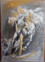 "CSILLAG-VÁGTA"Fehér-fekete-arany festmény.70x 50 cm-es feszített vászon