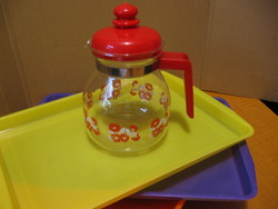 Retro red floral heat-resistant jug from Jena, 1 l