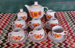 6 személyes Alföldi porcelán teáskészlet csésze kanna, cukortartó, tejszínes nosztalgia hagyaték