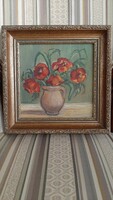 Poppies painting in a beautiful wooden frame 25.5 x 25.5 cm