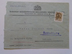 S9.23 LEVÉLBORÍTÉK   Budapest Székesfővárosi Közlekedési RT - 1940 VII