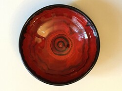 Judit Karsay (1945-) red and black painted retro ceramic bowl with applied arts company label