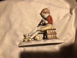 German flute playing boy with chicks, porcelain