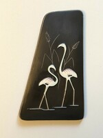 Painted porcelain retro wall picture with plastic flamingo bird decoration