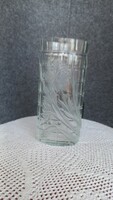 Nice, polished, etched, embossed oval glass vase, small dent on the side, 18.5 x 8 cm.