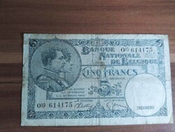 Belgium, 5 francs, 01.04.1938.