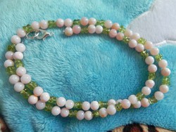 Natural pink opal and peridot necklace 47cm
