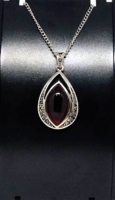 Red titanium crystal marquise cabochon pendant, marcasite in silver-plated socket y43732