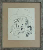 Collector's item! Szász's ink drawing entitled Endre - wanderer, with certificate of authenticity