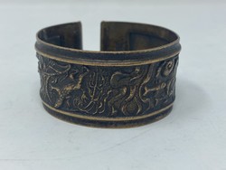Retro rare vintage marked row tibor copper fish pattern bracelet cz
